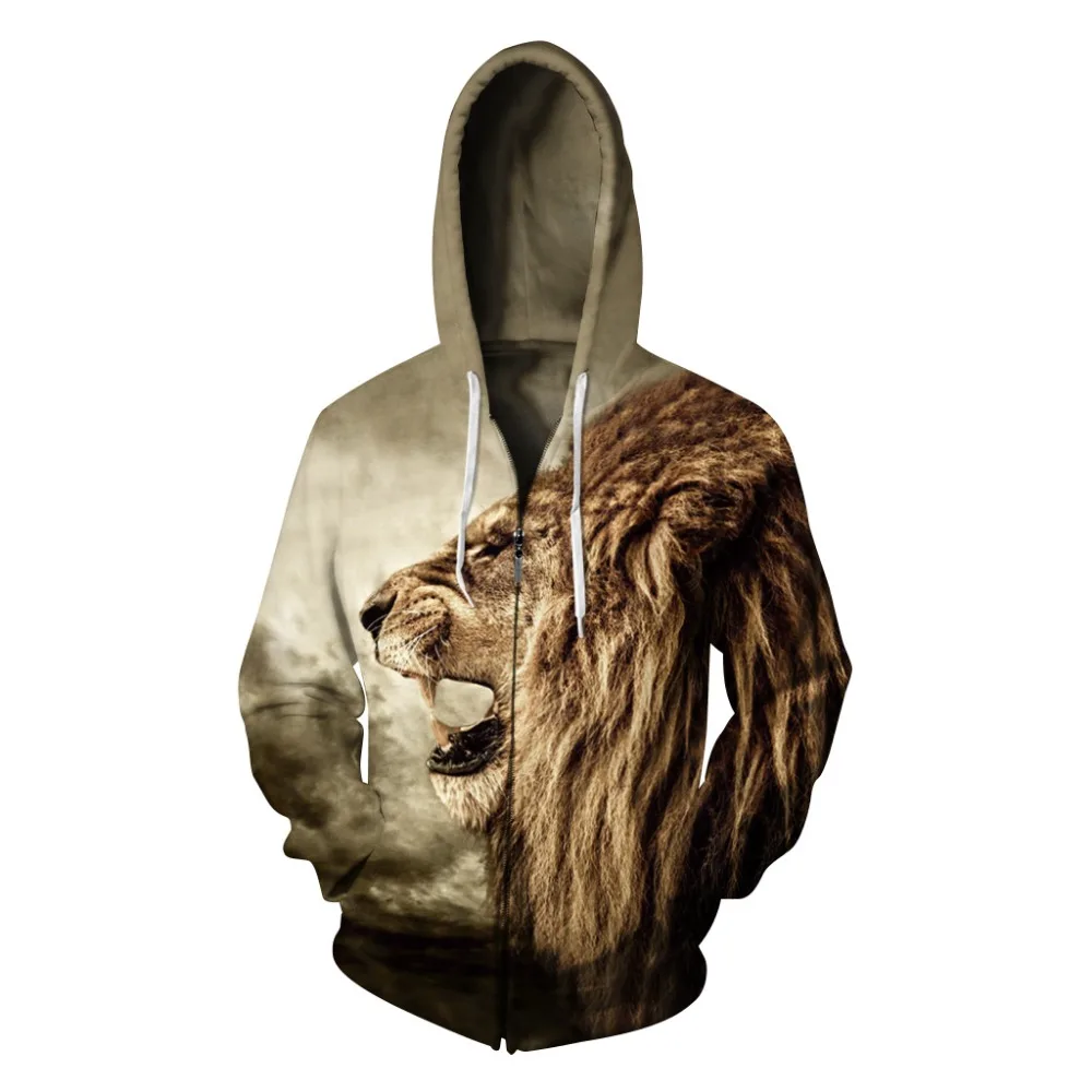 

Women/Men Sport Hoodie Sweatshirt Lion 3D Print Fleece Zipper Jacket Sportwear Autumn Winter Running Pullover Cycling Hoody Tops