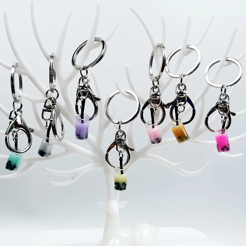 

Creative Jewelry Accessories Key Chain Bottle Juice Drink Keyring Resin Pearl Milk Tea Keychain Bag Pendant For Women Girl Gift