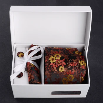 

Fashion gentleman distinguished men embroidery pattern tie six suit business tie groom wedding gift box shipping