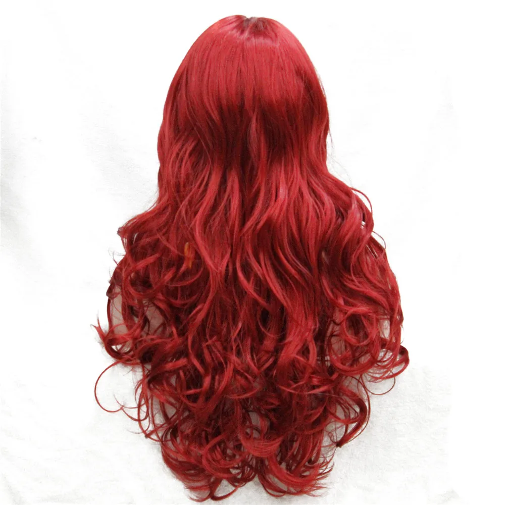 E-233 #137 fashion sexy no bangs skin top 26 dark red long wavy synthetic full wig cosplay (5)
