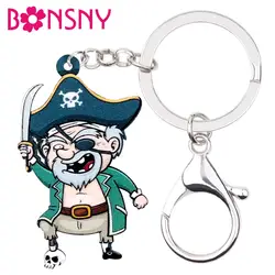 Bonsny акриловые Хэллоуин старый пират ключ цепочки брелок кольца Горячая мультфильм украшения для Для женщин девочек Сумка для подростков