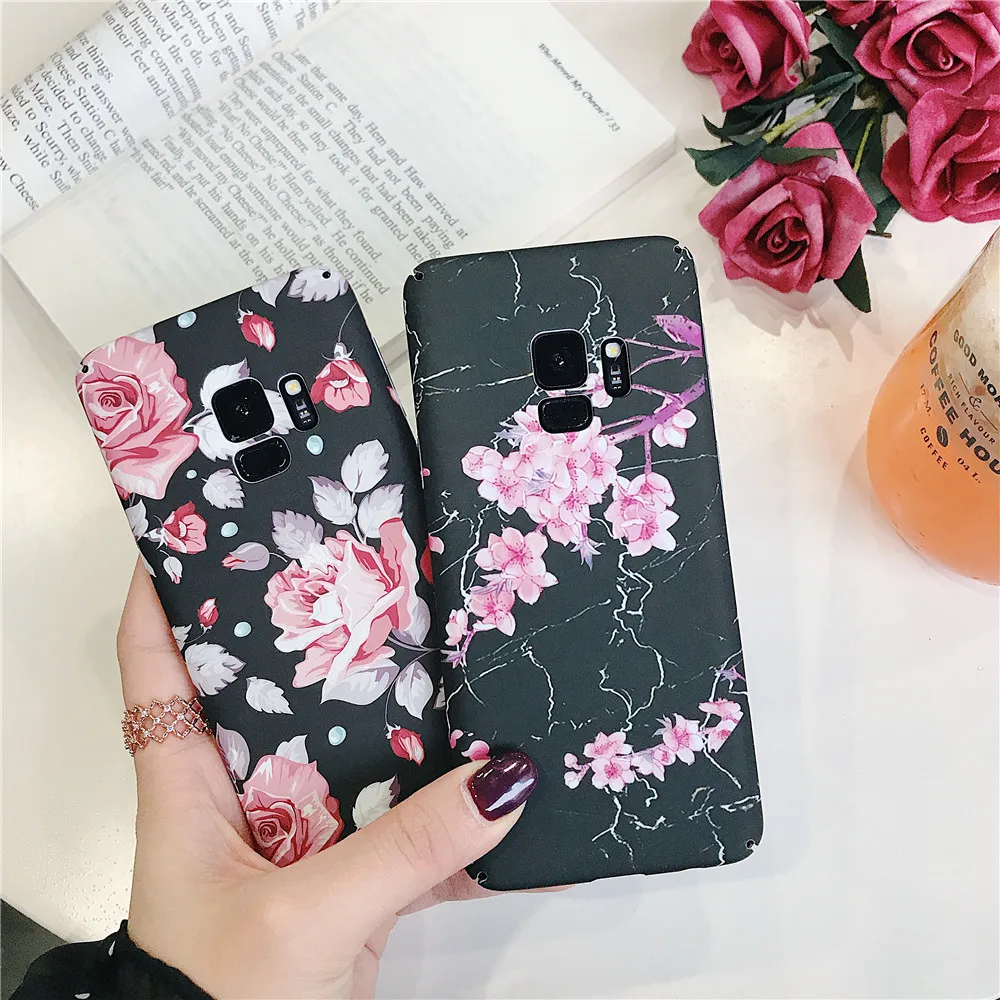 

S8 Plus S9 Plus Case Retro Rose Flower S8 Funda Case For Samsung S7 S7 Edge Plant Leaves Hard PC Matte Case For Samsung Note 8 9