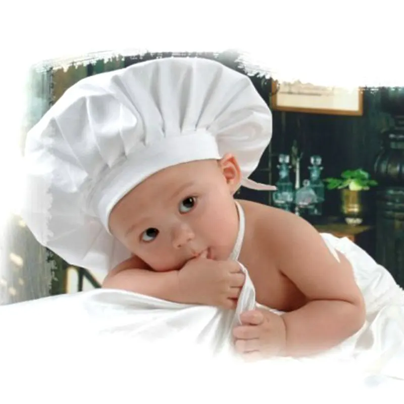 S-TROUBLE 2 Pcs Mignon Bébé Chef Tablier et Chapeau Infantile Enfant Blanc Cuisinier Costume Photographie Prop 
