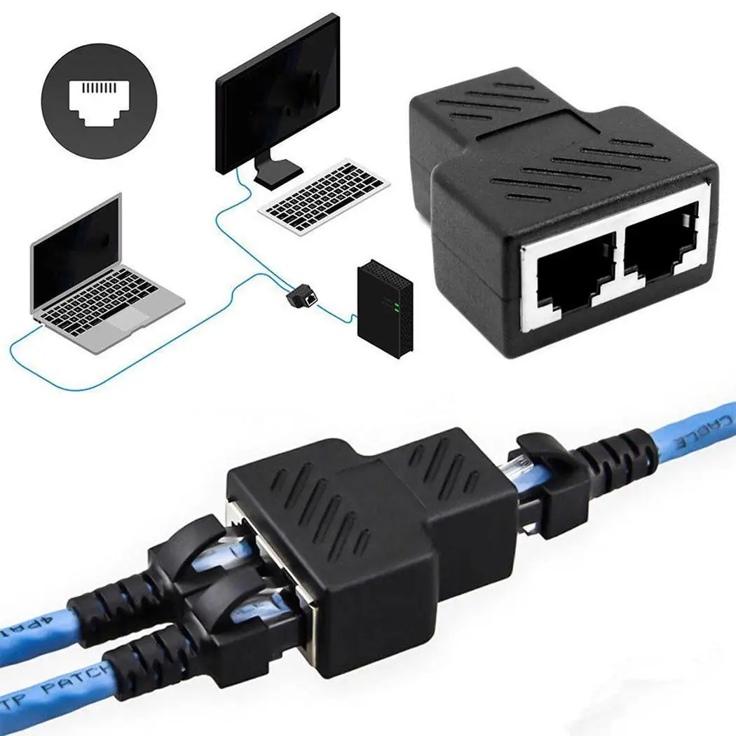 Сетевой кабель Ethernet LAN порт 1 черный до 2 разъемов разветвитель разъем RJ45 в и