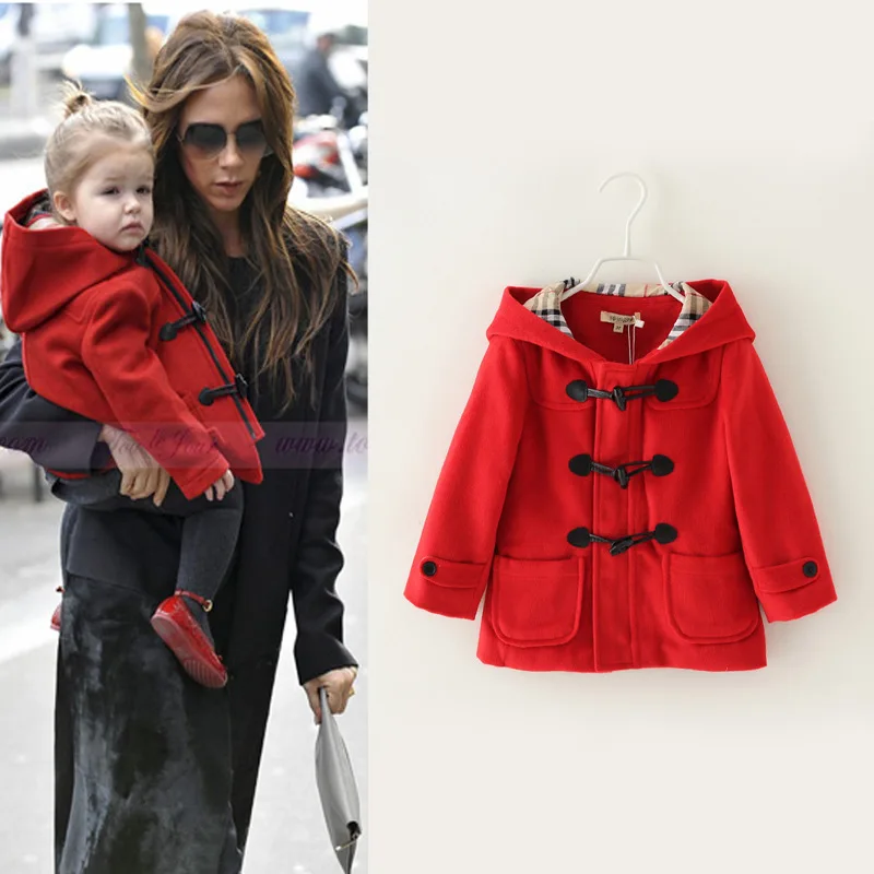 

New arrival,2015 Autumn/Winter Children girls Brand fashion Cotton kind of blended Red Wool & Blends Outerwear