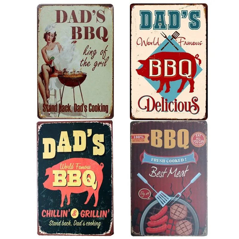 

BBQ Sign Hot Dogs Poster Barbecue Decoration Plaque Metal Vintage Coffee Bar Club Garage Decorative Home Decor 20x30 cm