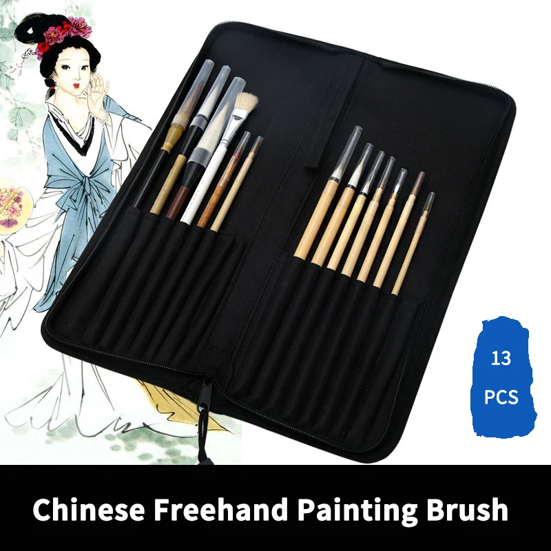 

BGLN 13Pcs Chinese Freehand Watercolor Painting Brush With Bag Calligraphy Pen Brush Weasel Hair Brush Artist Drawing Brush