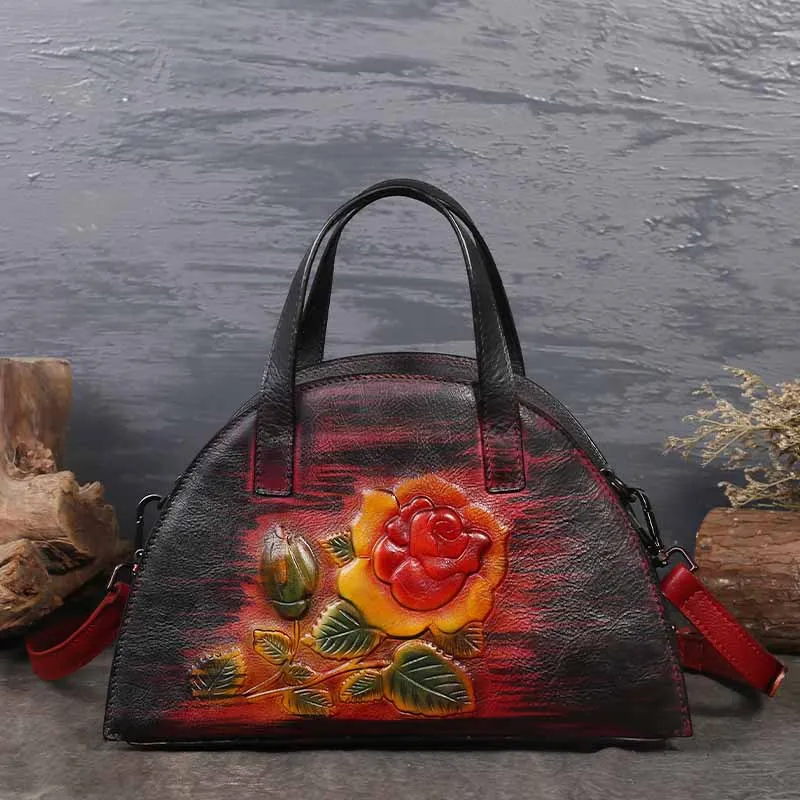

Genuine Leather Women Handbags Tote Bolsa Feminina Fashion Designer Flowers Crossbody Bags Vintage Messenger Bag Sac a main