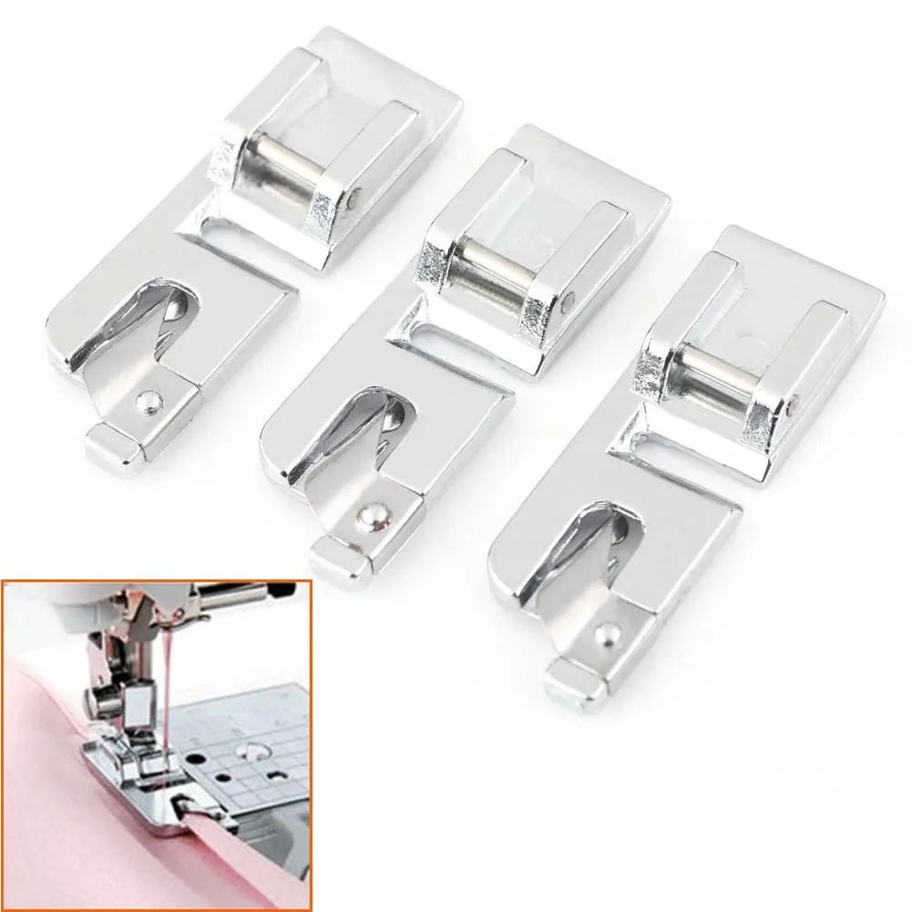 3pcs Rolled Hem Curling Presser Foot Feet For Sewing Machine Brother