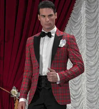 Black Red Men Tartan Suit Blazer Custom Made Haute Couture,Bespoke Tartan Plaid Fabrics Wedding Tuxedos For Men,2016 Tartan Suit