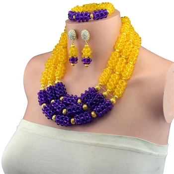 

Fashion Nigerian Wedding African Beads Jewellry set Purple Crystal Necklace Bracelet Earrings Jewelry Set