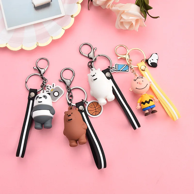 

5 Colors Cartoon Charlie Bear Doll Toy Leather Rope Kids Keychain Fluffy Girls Birthday Gift
