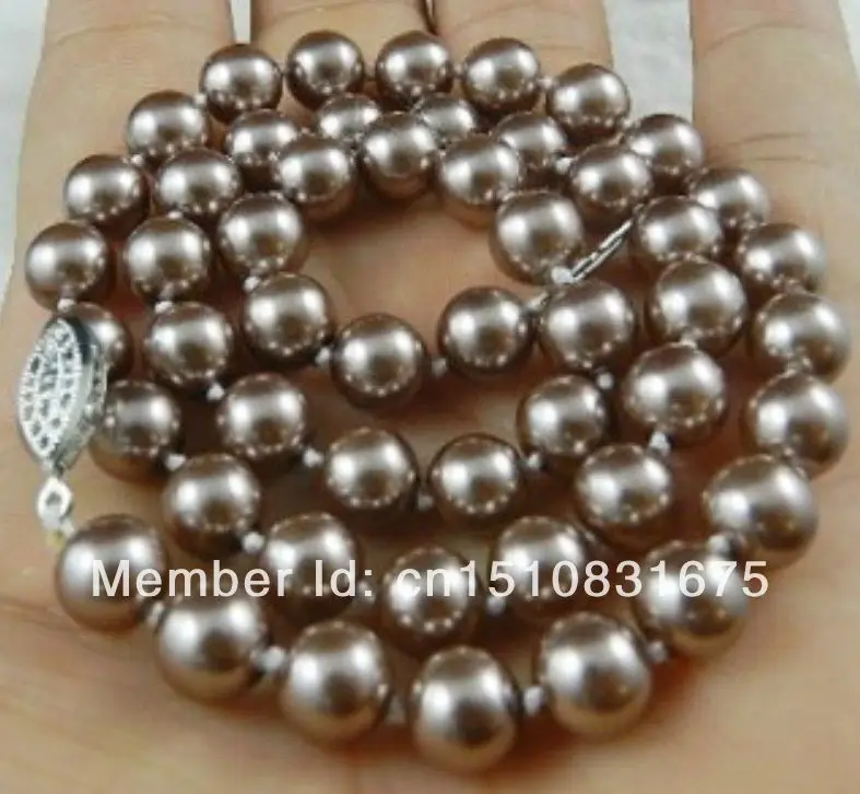 

8mm Silver Champagne South Sea Shell Pearl Necklace Girls Christmas Gifts DIY Jewelry Making Hand Made Ornaments 18"xu71