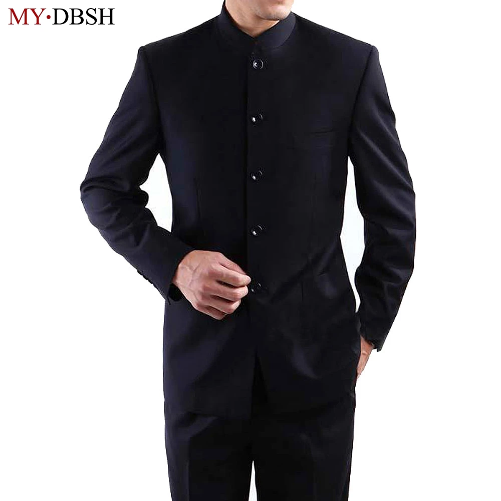 

Free Shipping 2019 Men Stand Collar Bruce Lee Vintage Casual Slim Fit Suit Chinese Style Mens Clothes Wedding Suit Jacket+Pant