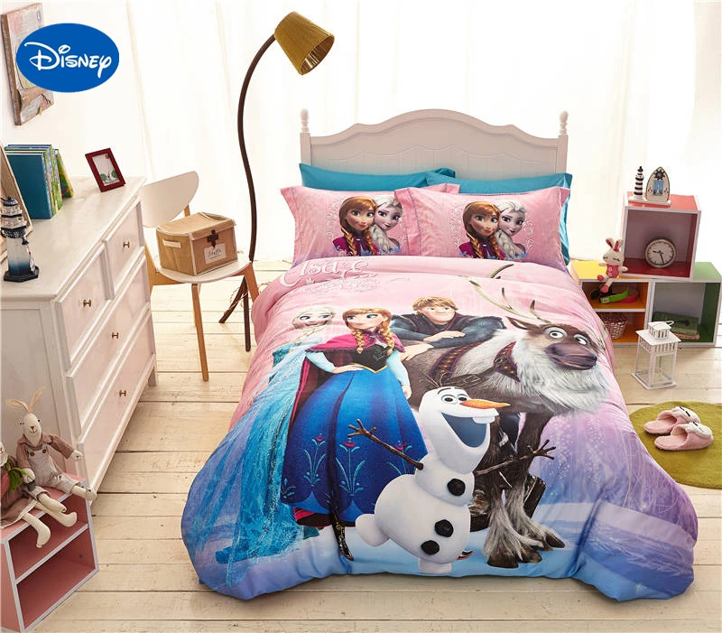 

Disney Cartoon Frozen Elsa Anna Kristoff Print Bedding for Girls Bedroom Decor Silk Satin Bed Sheet Sets Single Twin Queen Size