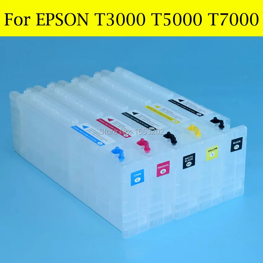 

5 Pieces/Lot Refillable Ink Cartridge For EPSON T7000 T3000 T5000 3000 5000 7000 Plotter With Permanent Chip