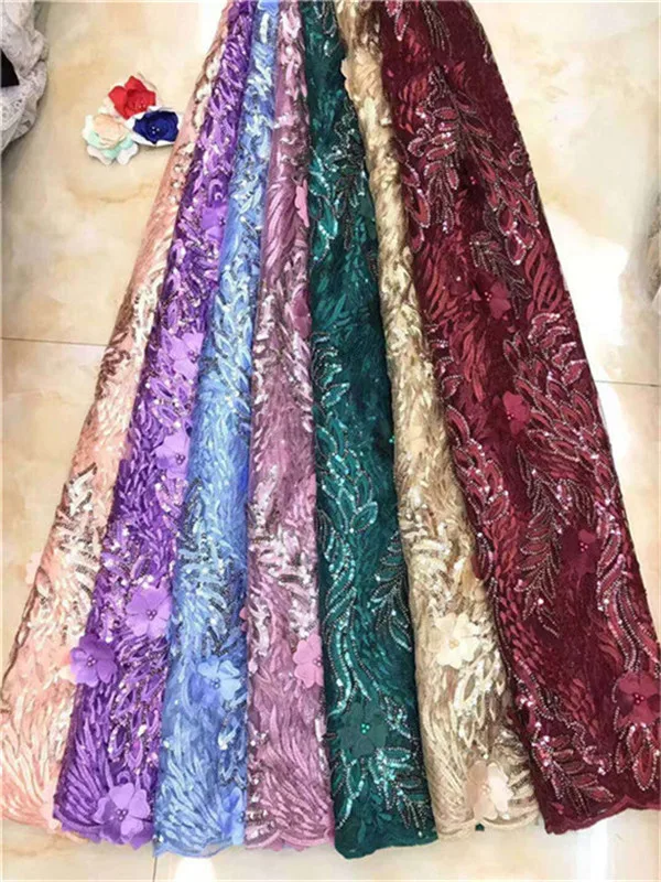 

African beads Sequins Net Lace Fabric beads Style Nigeria Sequined Swiss Mesh Tulle Lace For Women Party Wedding Dress Fabrics