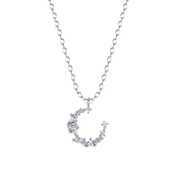 

DIEERLAN Personalized Korean 925 Sterling Silver Long Zirconia Moon Stone Choker Necklaces & Pendants For Women Kolye Collares