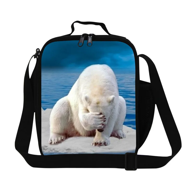 Персонализированные Полярный Медведь 3D печать девчачьи сумки для ланча для школы, дизайнерские изолированные пищевые сумки для подростков, Женская рабочая коробка для ланча - Цвет: Небесно-голубой