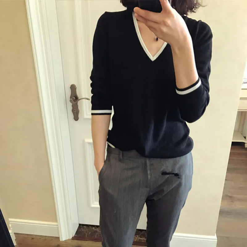 

high quality sweater women V-neck cashmere sweater female wool pullover V-neck plus side shirt slim sweater tops