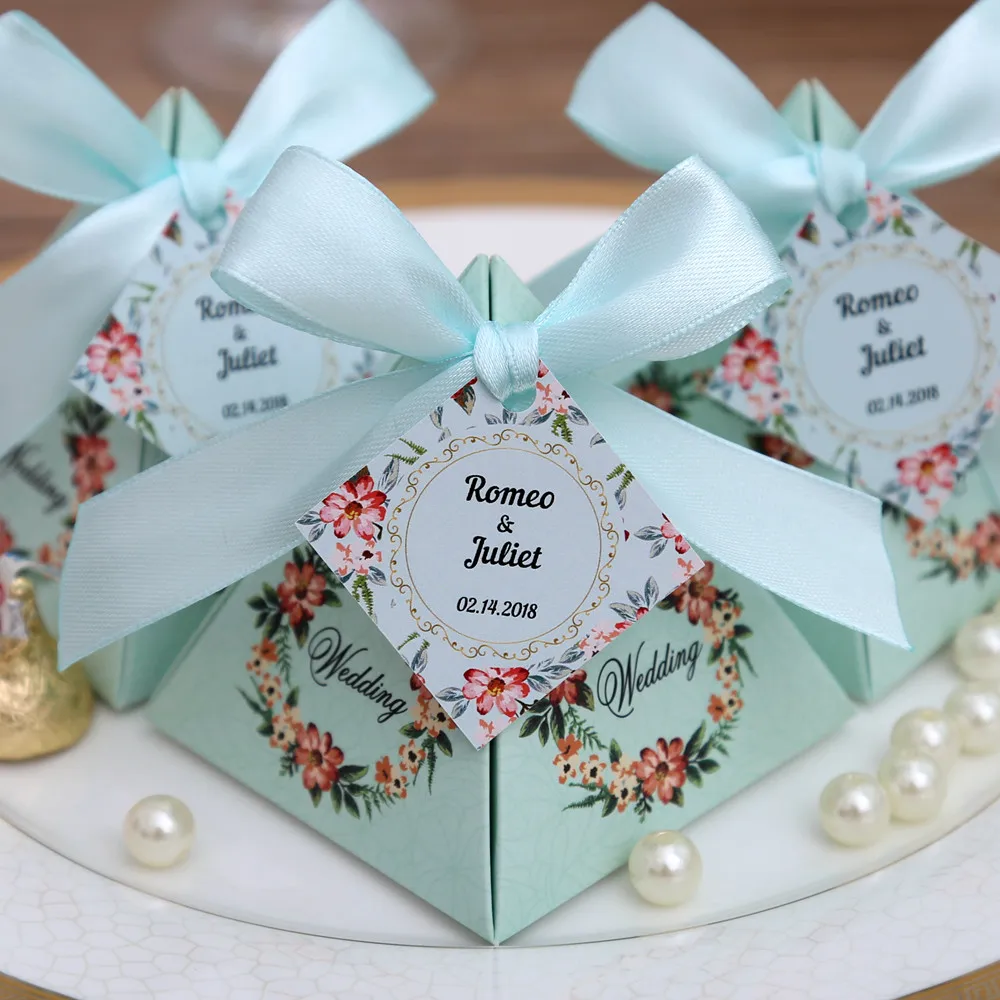 50個ピンク パープル ティファニーブルー花結婚式の好意キャンディーボックスブライダルシャワーパーティーの紙のギフトボックス パーティーの助け Aliexpress