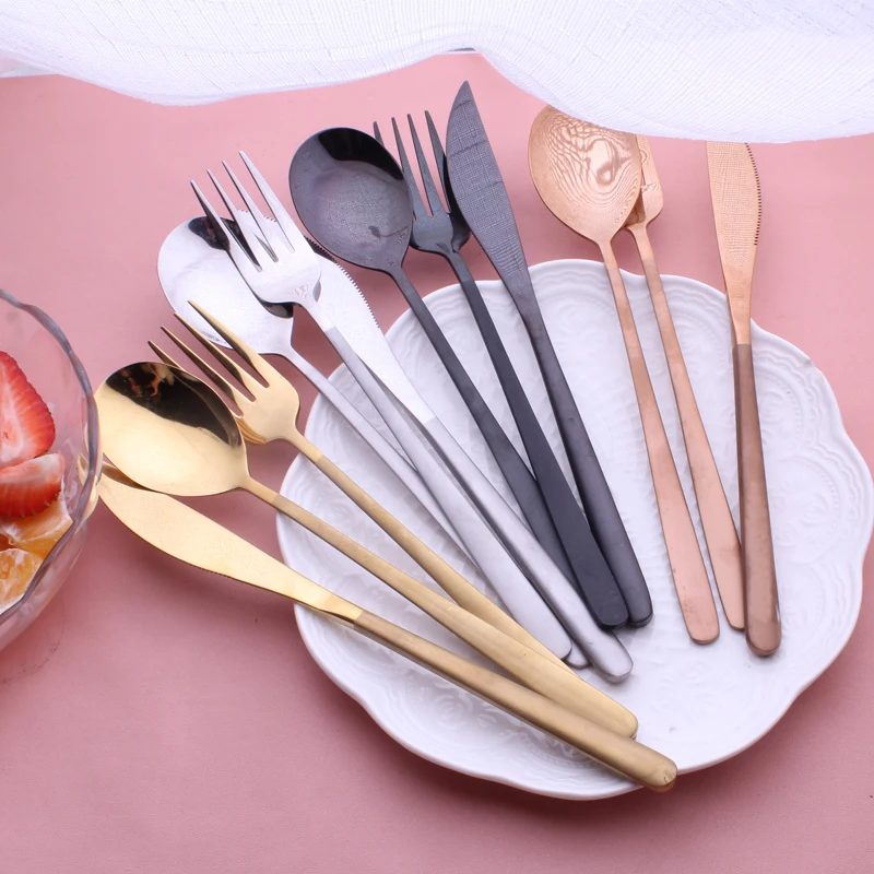 

3 Pcs Korean Spoon Knife Dinner Tableware Cutlery Metal Reusable Travel Picnic Dessert Beef Christmas Gift Lond Handle byZhenku