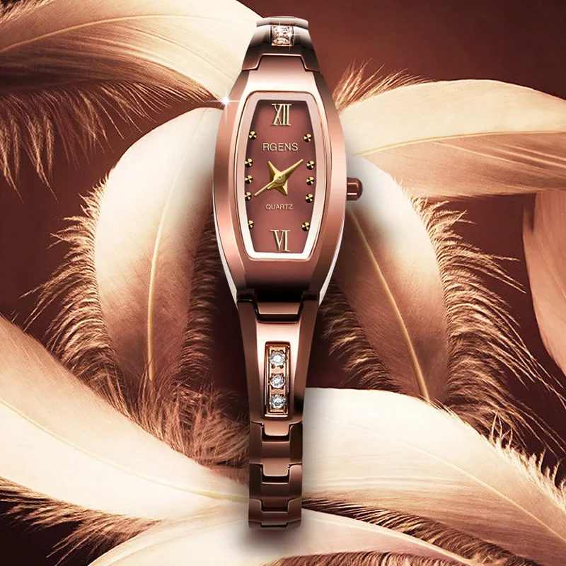 

luxury ladies wristwatches quartz tungsten steel waterproof women clocks RGENS brand fashion woman watches bracelet diamond