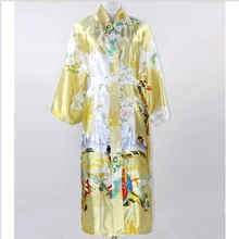 Цветочное Золотое японское женское кимоно юката длинное шелковое белье из искусственного шелка халат ночная одежда с принтом Mujer Pijama плюс размер XXXL011915