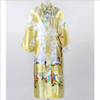 

Flower Gold Japanese Female Kimono Yukata Gown Long Silk Rayon Lingerie Robe Nightwear Printed Mujer Pijama Plus Size XXXL011915