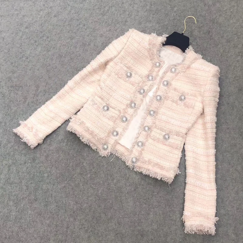 

Single Breasted Pink Jacket for Women long Sleeve O-neck High Quality Elegant Lady Solid Coat for Winter 2019 new Women Coat