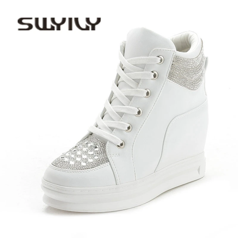 SWYIVY Chaussures Femme; белые туфли; женская обувь с высоким берцем; кроссовки; коллекция года; модная женская обувь на танкетке; женская обувь на платформе - Цвет: white single