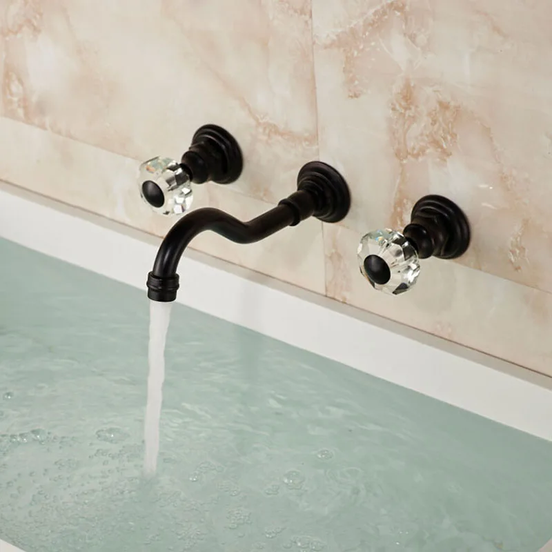 Luxury Wall Mount Bathroom Basin Sink Faucet Dual Cristal Handles Washbasin Mixer Tap Oil Rubbed Bronze