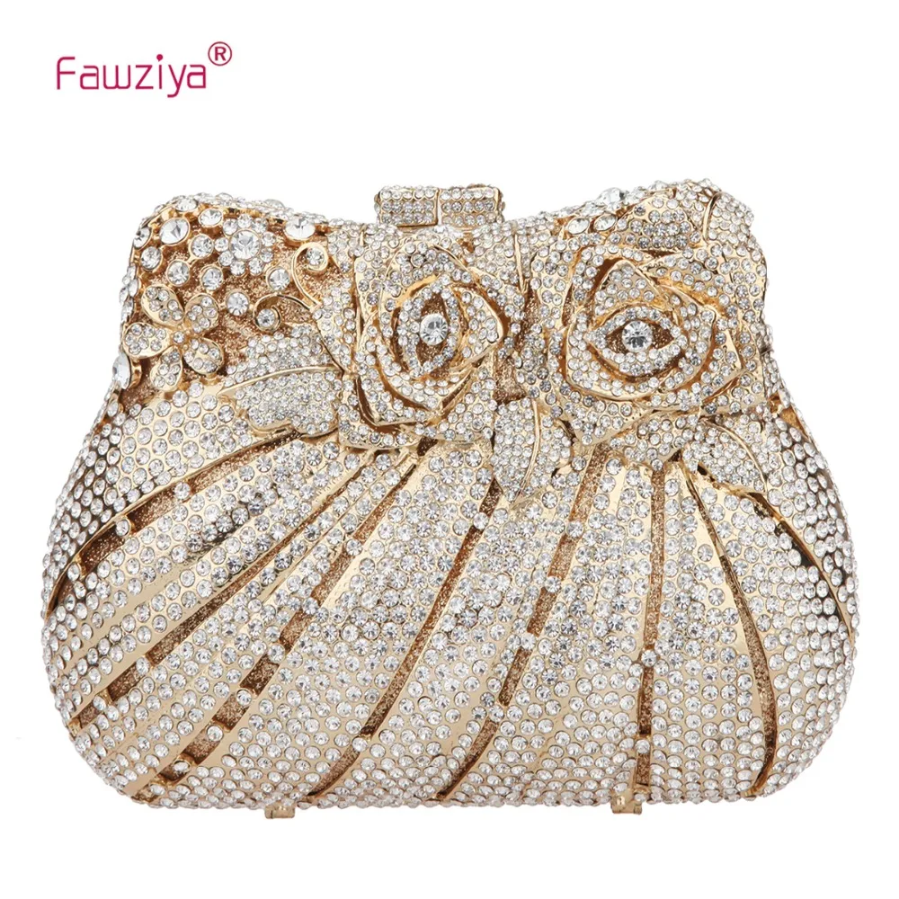 

Fawziya Bag Floral Multicoloured Diamond Studded Rose Bouquet Clutch Handbag