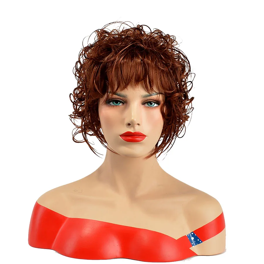 Alizing Synthetic Short Big Wave Curl Wig Heat Resistant Brown
