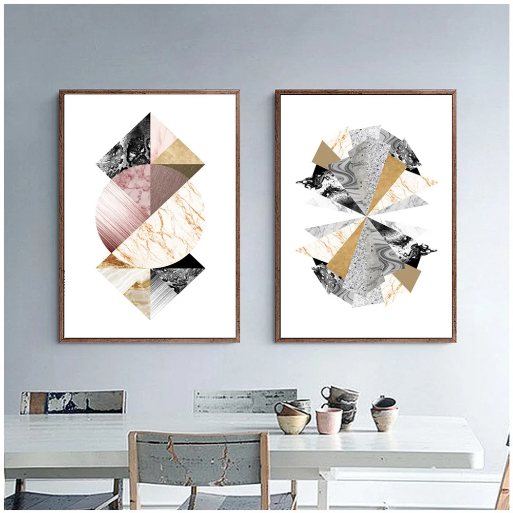 

Geometric Canvas Art Wall Art Pink Marble Gray Gold Print Poster Modern Home Living Room Decor Canvas Painting Nordic Poster