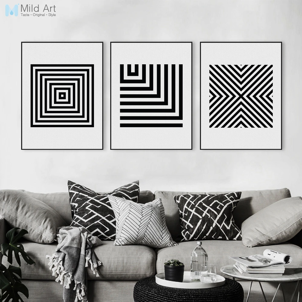 Moderne noir blanc abstrait géométrique forme barre toile grand A4 Art  imprimer affiche nordique mur photos décor à la maison peinture sans cadre  | AliExpress