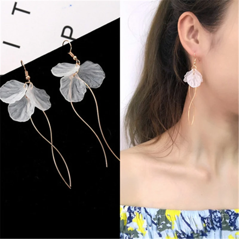 

Fairy Goddess Everlasting Flower Petal Drop Earrings Crossed Thin Metal Strip Long Tassel Fashion 2019 Women's Earrings Jewelry