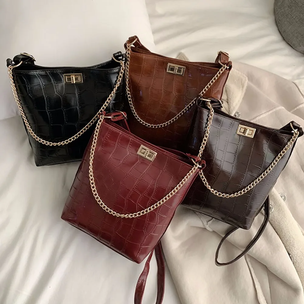 

bag for women 2019 handbags Stone Pattern chains vintage Shoulder Versatile Messenger Bag Fashion Bucket Bag schoudertas dames