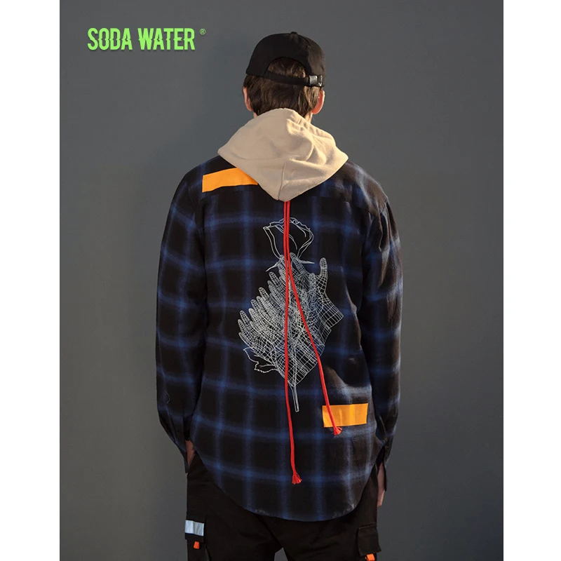 

SODA WATER 2019 New spring thick tartan check shirts thick plus size long checked shirts vintage england style mens Plaid 8714W