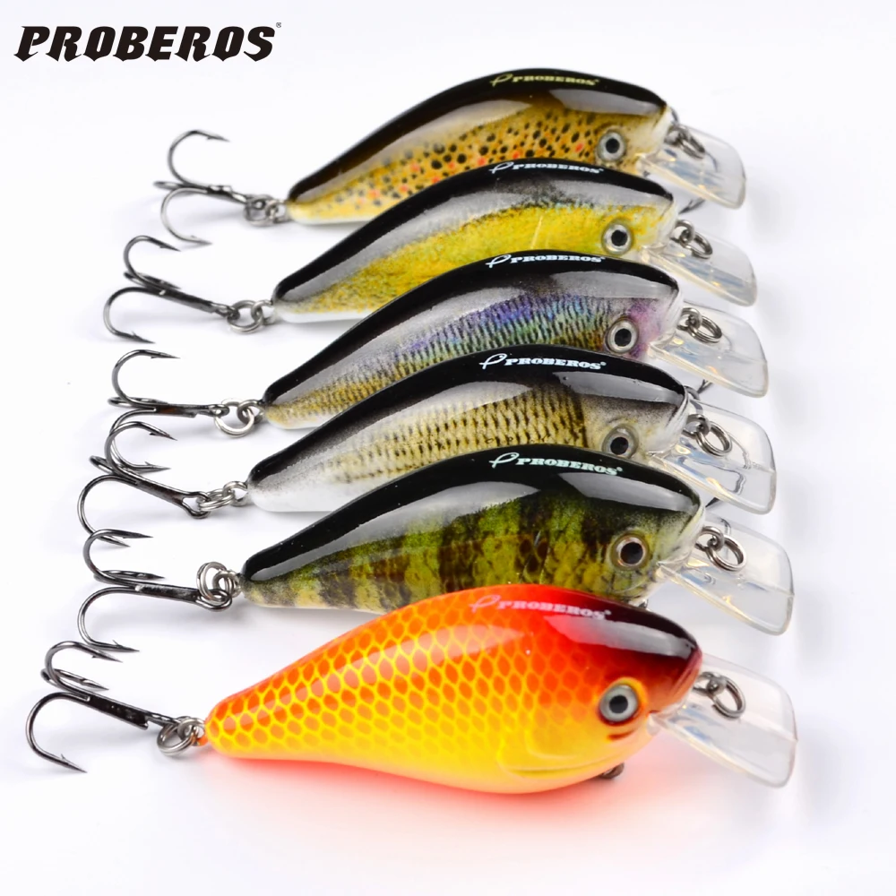 6pcs Proberos Brand Fishing lure 3"-7.6cm Fishing Bait 12.75g Crankbait 6 Color Fishing Tackle 6# Hook