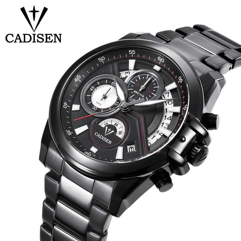 

2018 NEW CADISEN Luxury Brand Chronograph Men's Quartz Watch Stainless Steel Sport Waterproof Quartz Watch Men's Fashion Watch