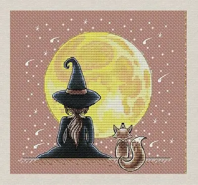 Needlework 14CT Cross Stitch DIY Count Embroidery Set Little witch under the moon | Дом и сад