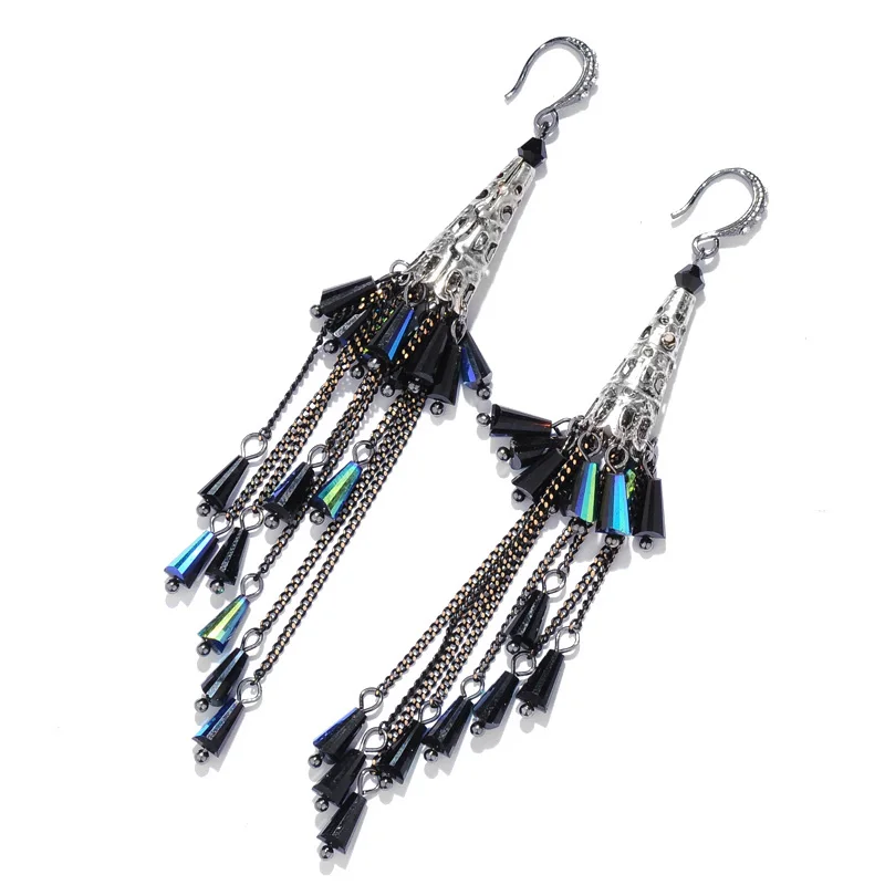 Богемные модные серьги с кисточками и кристаллами, 3 Цвета, новые длинные висячие серьги для женщин, Висячие Серьги Brincos - Окраска металла: E43