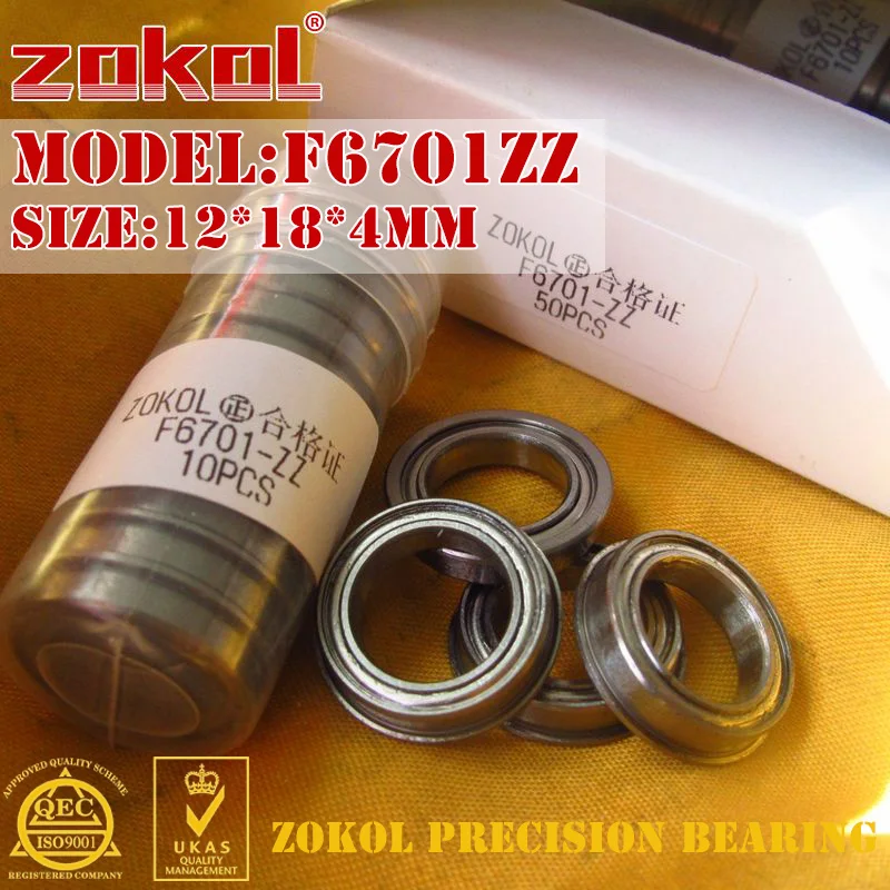 ZOKOL F6701 ZZ bearing F6701ZZ Flange bearing F6701-ZZ Deep Groove ball bearing 12*18*4mm