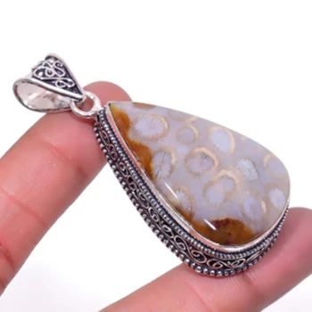 

Fosil Coral Pendant Silver Overlay over Copper Antique Pendant ,60mm, P5888