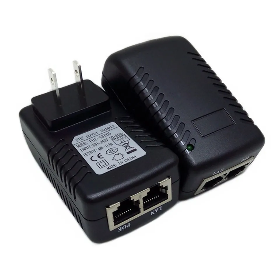 DC48V 0.5A 10/100 Мбит/с PoE Инжектор питания через Ethernet адаптер, pin 4/5(+), 7/8(-) AC100-240V, IP Камера США стандарт 2 плоских контактов