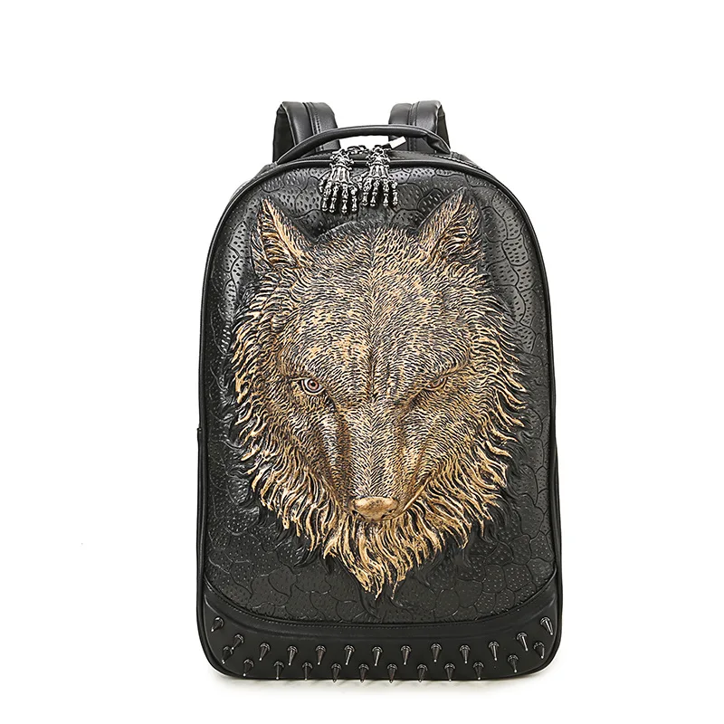 Rock Black Frauen Mode Rucksack Vintage Pu Rucksäcke leder Reisetaschen Qualität Niet gold Heißer 2017 Computer 3d silver Gute Taschen Männer Tier 68yxWUncX