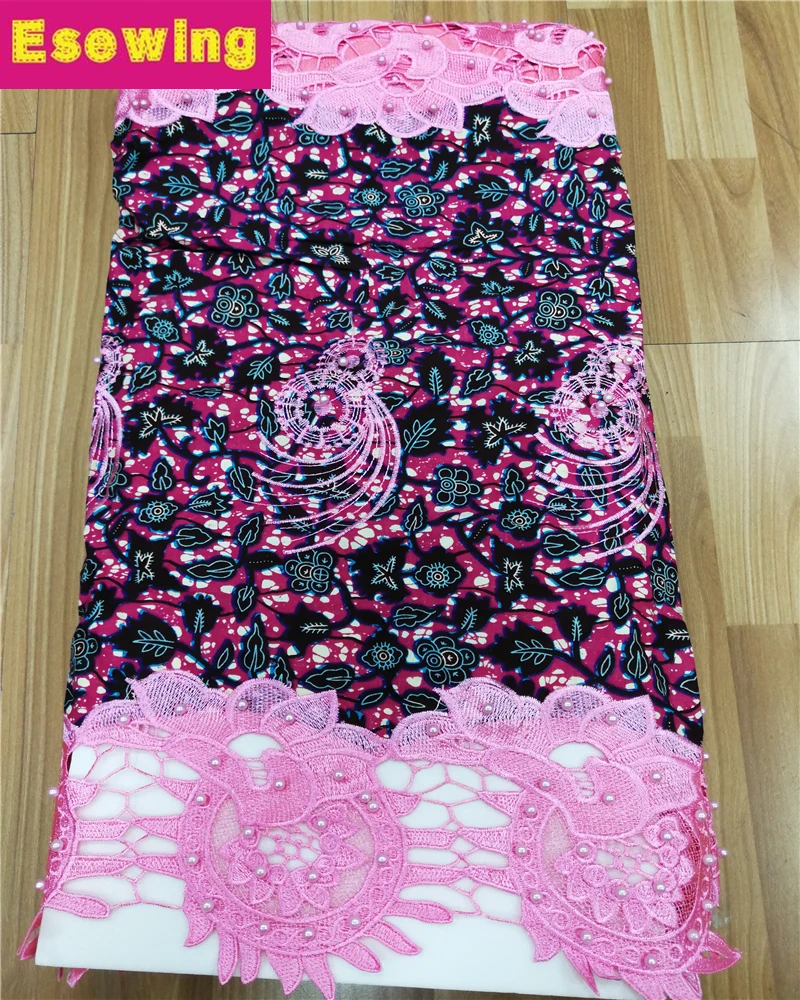 

Esewing 2019 6yards Nigerian wax Fabric embroidery African wax Print mix Guipure cupion lace fabric excellent big high quality