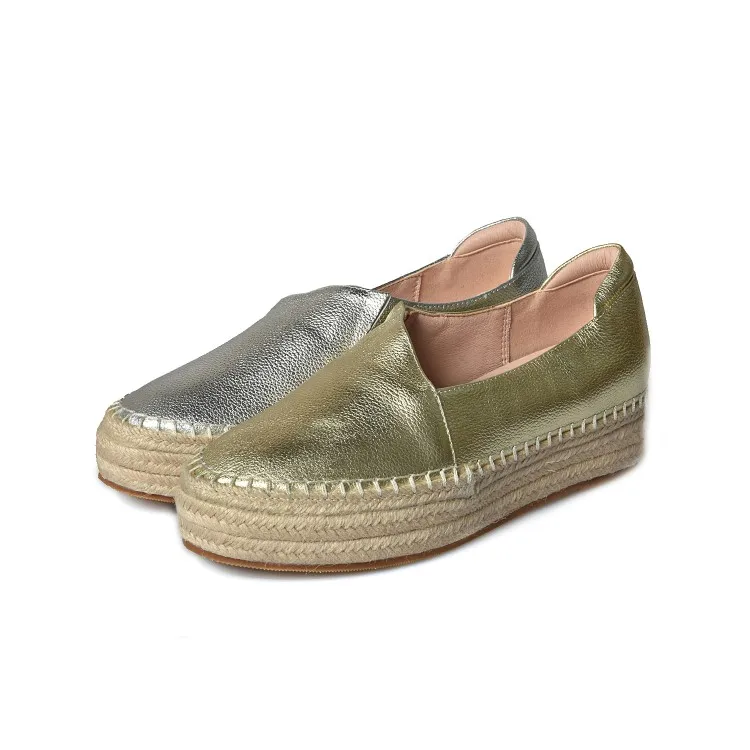 

Womens shoes Genuine Leather Slip-on Loafers Brand Designer Hemp Bottom Platform Flat Leisure Espadrilles Silver Moccasins Shoes
