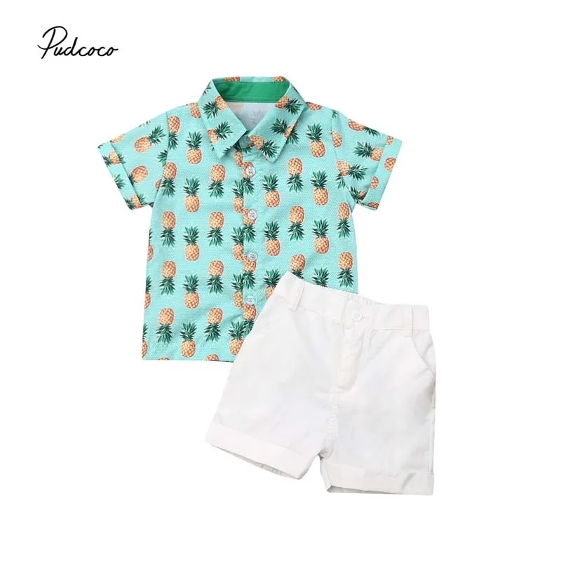 Брендовая рубашка с изображением ананаса+ шорты для маленьких мальчиков летний комплект для свадебной вечеринки, летняя повседневная одежда для мальчиков пляжный праздник